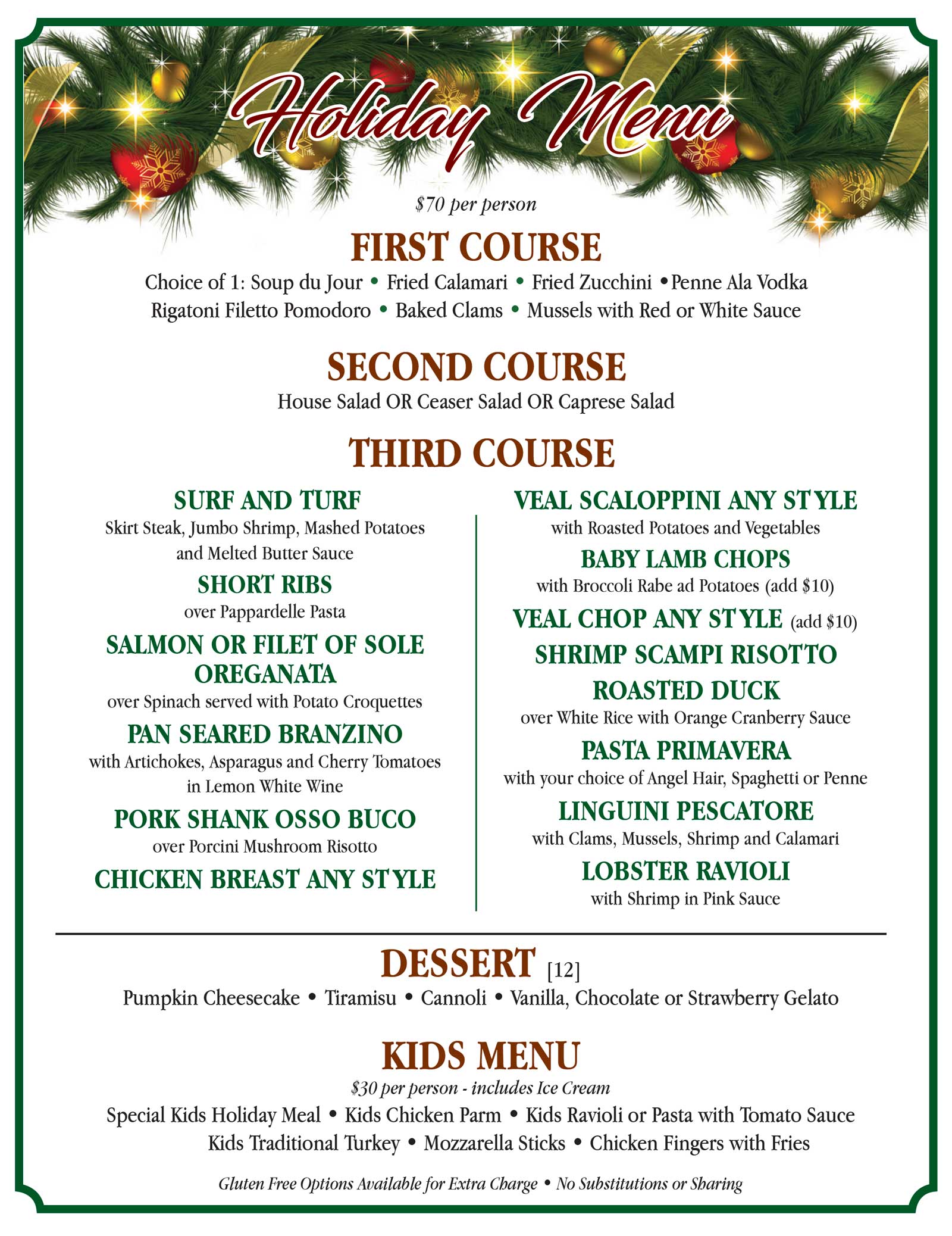 Holiday Menu – Gusto Divino